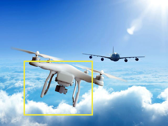 Airport airspace protection solution based on passive optoelectronic rangefinder to detect, identify, localize and predict the track of unknown flying objects (UAVs, drones, etc.)